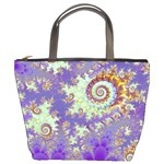Sea Shell Spiral, Abstract Violet Cyan Stars Bucket Handbag
