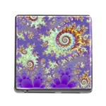 Sea Shell Spiral, Abstract Violet Cyan Stars Memory Card Reader with Storage (Square)