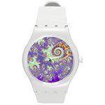 Sea Shell Spiral, Abstract Violet Cyan Stars Plastic Sport Watch (Medium)