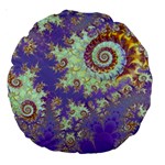 Sea Shell Spiral, Abstract Violet Cyan Stars 18  Premium Round Cushion 