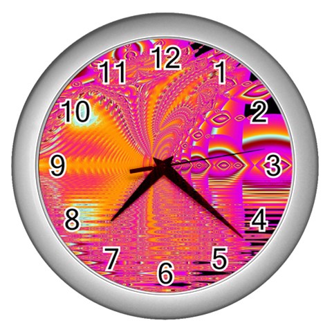 Magenta Boardwalk Carnival, Abstract Ocean Shimmer Wall Clock (Silver) from UrbanLoad.com Front