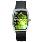 Dawn Of Time, Abstract Lime & Gold Emerge Tonneau Leather Watch
