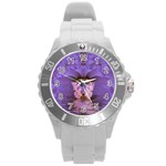 Artsy Purple Awareness Butterfly Plastic Sport Watch (Large)