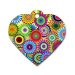 Psychedelic Flowers Dog Tag Heart (One Sided) 