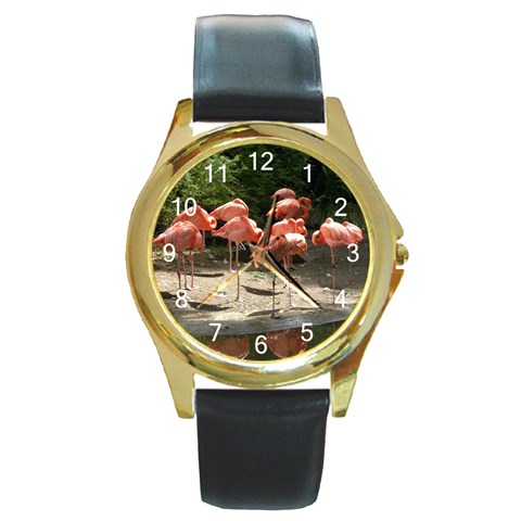 Flamingo Round Gold Metal Watch from UrbanLoad.com Front