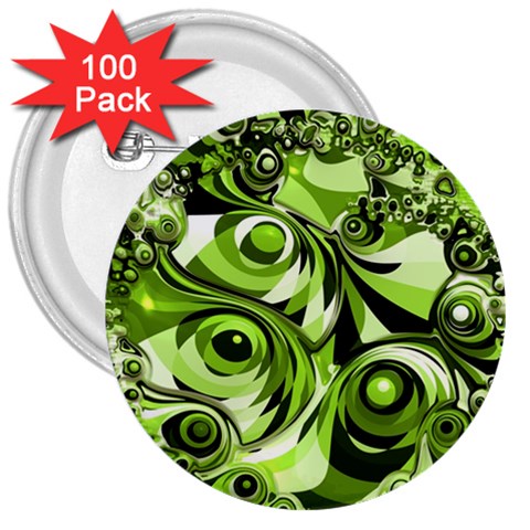 Retro Green Abstract 3  Button (100 pack) from UrbanLoad.com Front