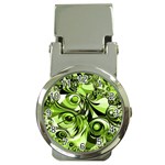 Retro Green Abstract Money Clip with Watch