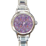 Purple Paisley Round Italian Charm Watch