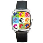 Ying Yang   Square Leather Watch