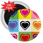 Hearts 3  Button Magnet (100 pack)