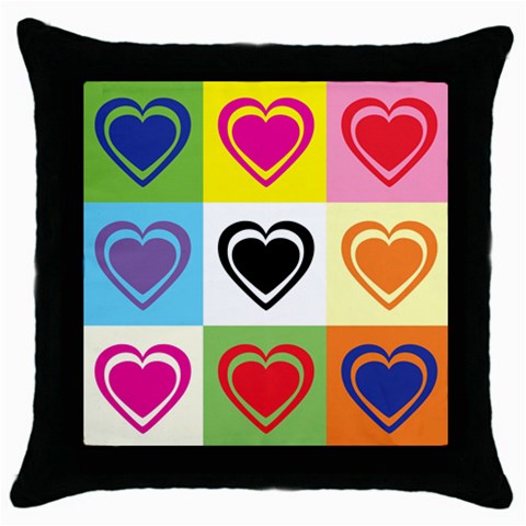 Hearts Black Throw Pillow Case from UrbanLoad.com Front
