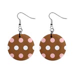 Brown Pink White 1  Button Earrings
