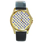 Pattern Round Leather Watch (Gold Rim) 