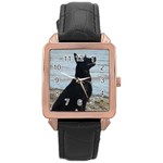 Black German Shepherd Rose Gold Leather Watch 