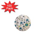 Whimsical Flowers Blue 1  Mini Button Magnet (100 pack)