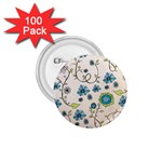 Whimsical Flowers Blue 1.75  Button (100 pack)