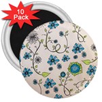 Whimsical Flowers Blue 3  Button Magnet (10 pack)