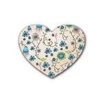 Whimsical Flowers Blue Drink Coasters 4 Pack (Heart) 