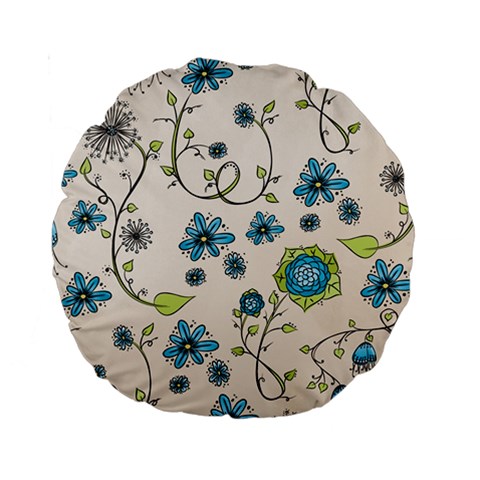 Whimsical Flowers Blue 15  Premium Round Cushion  from UrbanLoad.com Front