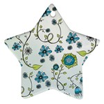 Blue Whimsical Flowers  on blue Star Ornament