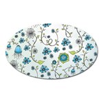 Blue Whimsical Flowers  on blue Magnet (Oval)