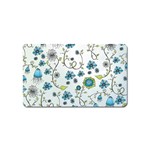 Blue Whimsical Flowers  on blue Magnet (Name Card)