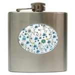 Blue Whimsical Flowers  on blue Hip Flask