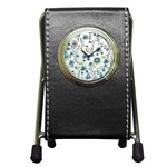 Blue Whimsical Flowers  on blue Stationery Holder Clock