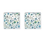 Blue Whimsical Flowers  on blue Cufflinks (Square)