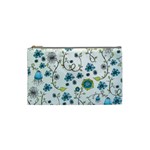 Blue Whimsical Flowers  on blue Cosmetic Bag (Small)