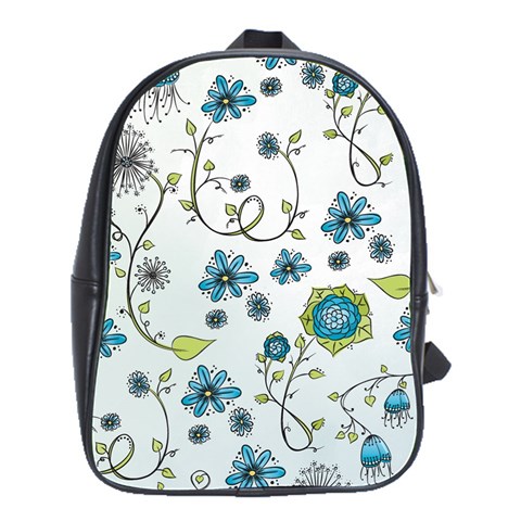 Blue Whimsical Flowers  on blue School Bag (Large) from UrbanLoad.com Front