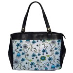 Blue Whimsical Flowers  on blue Oversize Office Handbag (One Side)