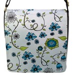 Blue Whimsical Flowers  on blue Flap Closure Messenger Bag (Small)