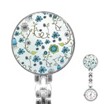 Blue Whimsical Flowers  on blue Stainless Steel Nurses Watch