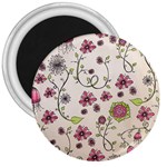 Pink Whimsical flowers on beige 3  Button Magnet