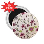 Pink Whimsical flowers on beige 2.25  Button Magnet (10 pack)