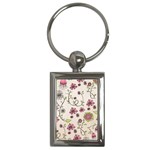 Pink Whimsical flowers on beige Key Chain (Rectangle)