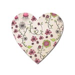 Pink Whimsical flowers on beige Magnet (Heart)