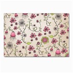 Pink Whimsical flowers on beige Postcard 4 x 6  (10 Pack)