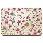 Pink Whimsical flowers on beige Large Door Mat