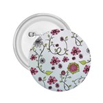 Pink whimsical flowers on blue 2.25  Button