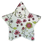 Pink whimsical flowers on blue Star Ornament