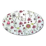 Pink whimsical flowers on blue Magnet (Oval)
