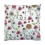 Pink whimsical flowers on blue Cushion Case (Two Sided) 