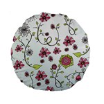 Pink whimsical flowers on blue 15  Premium Round Cushion 