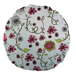 Pink whimsical flowers on blue 18  Premium Round Cushion 