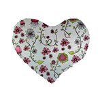 Pink whimsical flowers on blue 16  Premium Heart Shape Cushion 