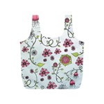 Pink whimsical flowers on blue Reusable Bag (S)