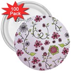 Pink whimsical flowers on pink 3  Button (100 pack)