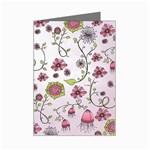 Pink whimsical flowers on pink Mini Greeting Card (8 Pack)